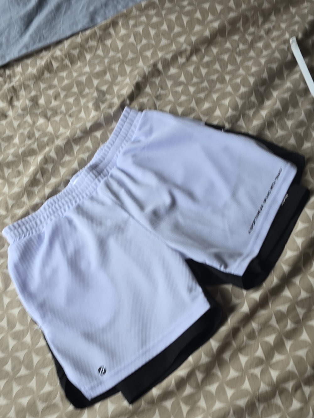 Men's White Dual-Layer Athletic Shorts with Black Underlayer